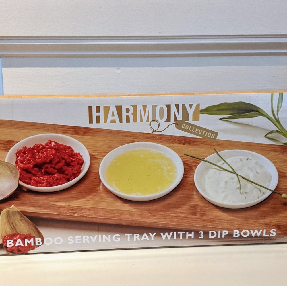 Bamboo Tray w/3 Dip Bowls